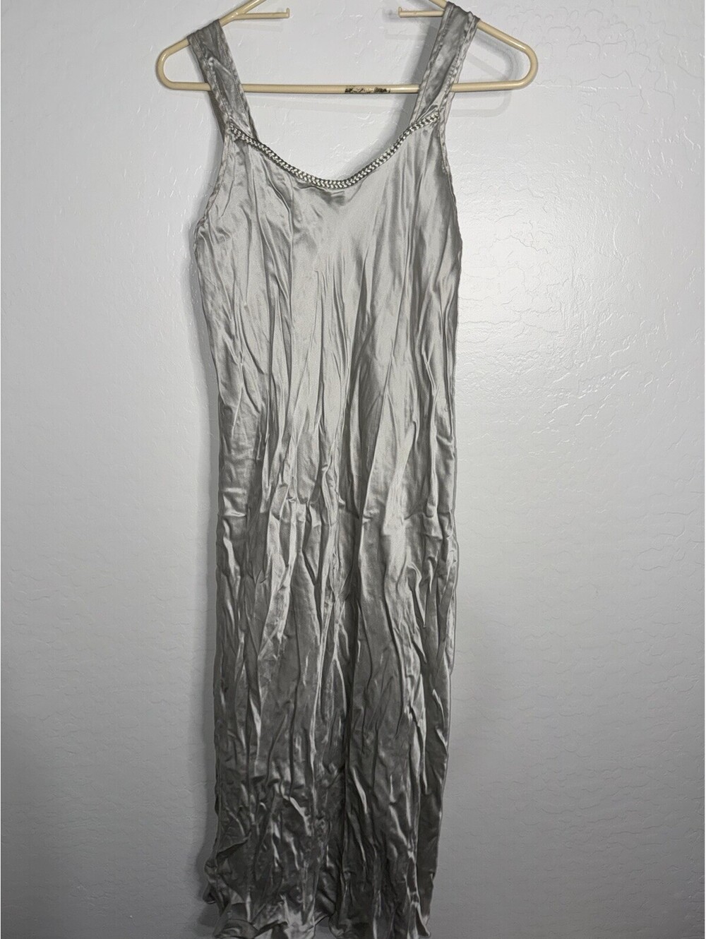 Vintage Van Heusen 100% Silk Slip Nightgown Lingerie with Braided Trim Size M